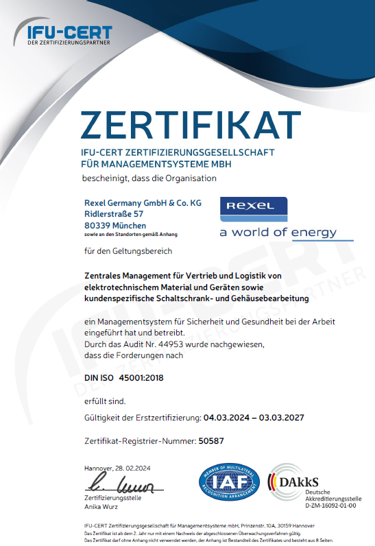 Zertifikat ISO 45001 Nr. 50587